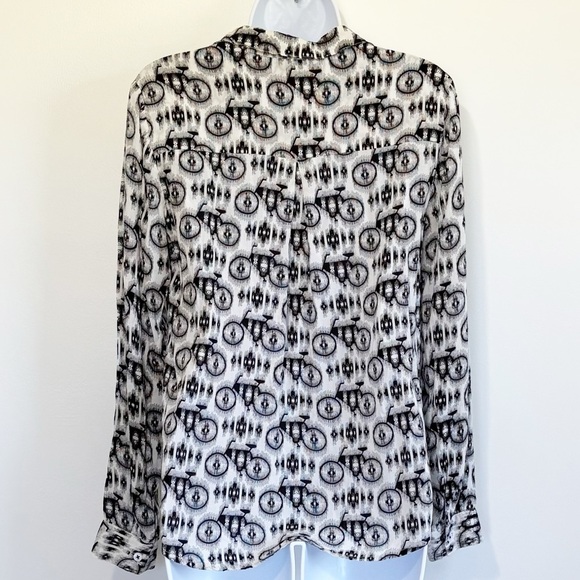MAEVE by Anthropologie Long Sleeve Button Down Blouse Black and White Size 6 - Picture 2 of 10